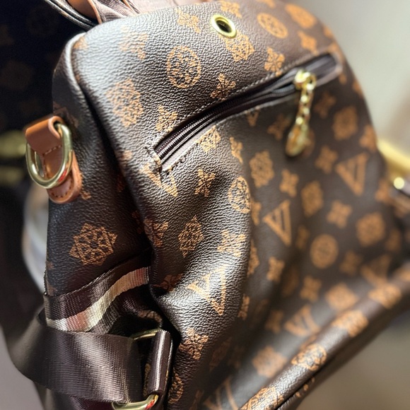 Bags | Chic Brown Designer Monogram Backpack Mid Size | Poshmark